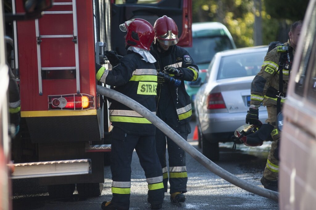 fire brigade, fire hose, fire truck